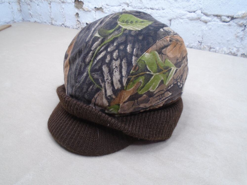 Vintage Treebark Superlauge Camo Beanie Hat Knit Brim Hunting Quilted